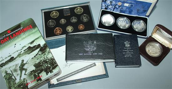 A collection of proof silver coin sets and coins